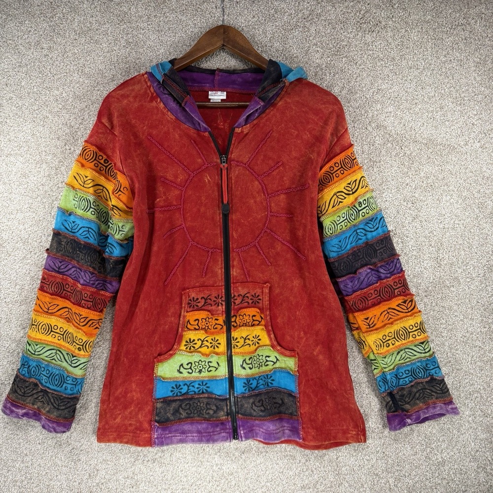 VTG Greater Good Hoodie Jacket‎ L/XL Rainbow Boho Hippie Festival Cotton Zip Up